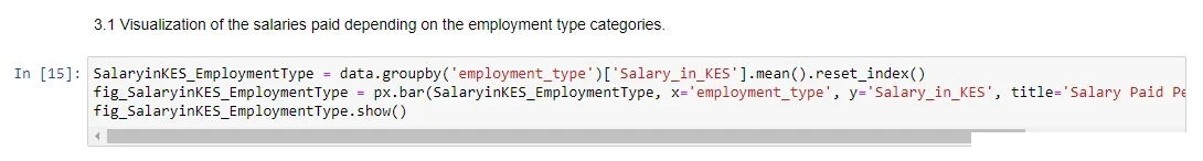Figure 15: The Python code snippet for visualizing the salaries under employment types using a bar chart.