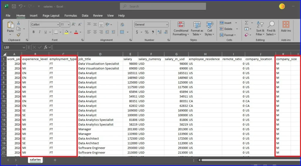 The column title names written in initials before feature engineering one.